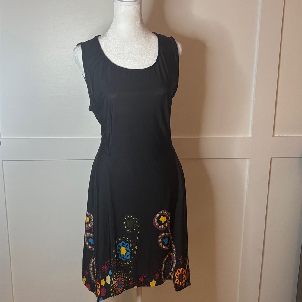 Reborn Black Asymmetrical Dress with Colorful Floral Accents